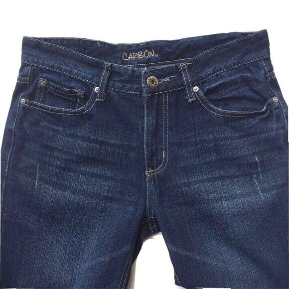 Carbon Women's size 29/30 Low Rise Bootcut Blue Jeans Distressed Medium Wash - Picture 3 of 7